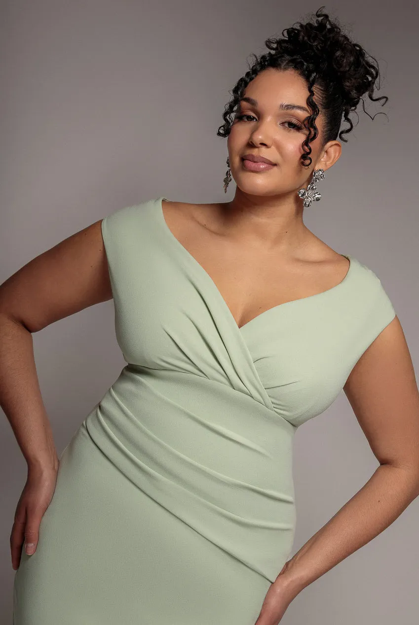 Bardot Pleated Midi Dress- Sage Green by Goddiva Plus sold by Goddiva product image thumbnail 3
