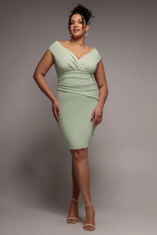 Bardot Pleated Midi Dress- Sage Green by Goddiva Plus made by Goddiva