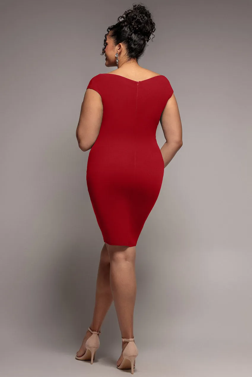 Bardot Pleated Midi Dress - Red by Goddiva Plus sold by Goddiva product image thumbnail 2