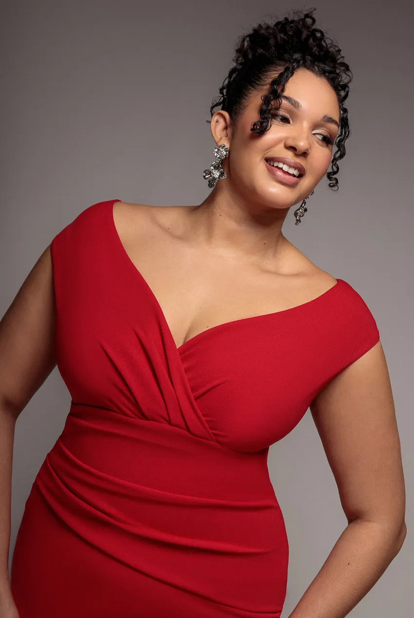 Bardot Pleated Midi Dress - Red by Goddiva Plus sold by Goddiva product image thumbnail 3