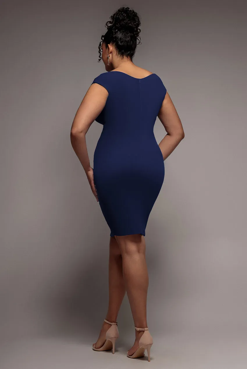 Bardot Pleated Midi Dress - Navy Blue by Goddiva Plus sold by Goddiva product image thumbnail 2