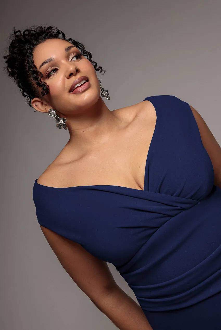 Bardot Pleated Midi Dress - Navy Blue by Goddiva Plus sold by Goddiva product image thumbnail 3