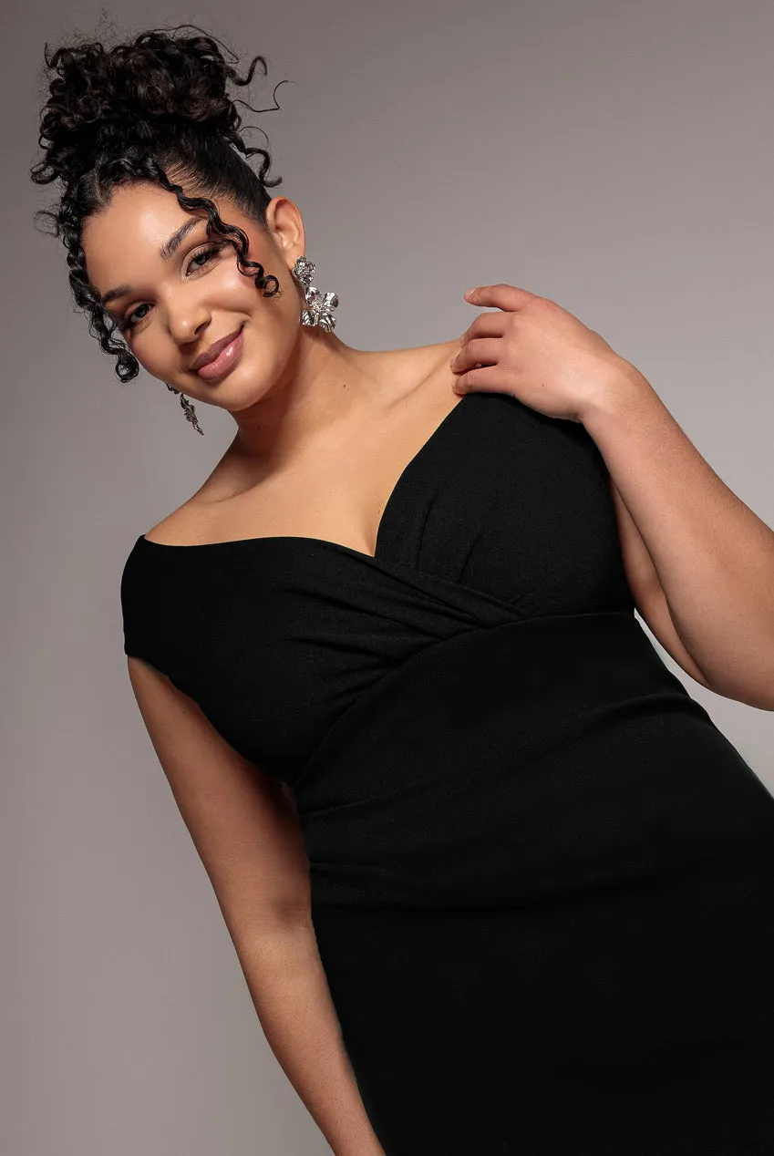 Bardot Pleated Midi Dress - Black by Goddiva Plus sold by Goddiva product image thumbnail 3
