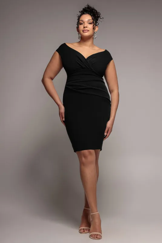 Bardot Pleated Midi Dress - Black by Goddiva Plus made by Goddiva