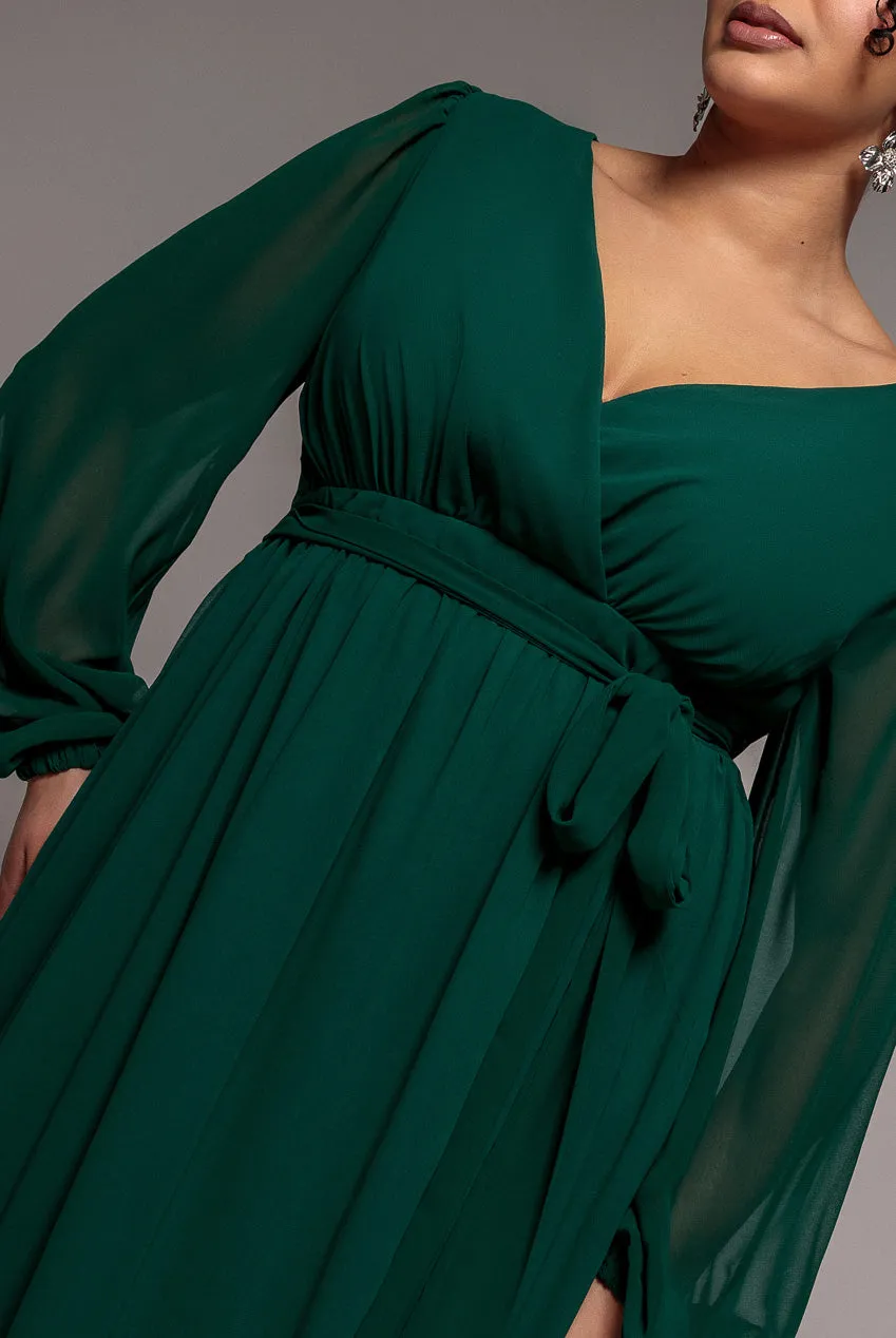 Wrap Back With Front Slit Chiffon Maxi Dress - Emerald Green by Goddiva Plus sold by Goddiva product image thumbnail 4