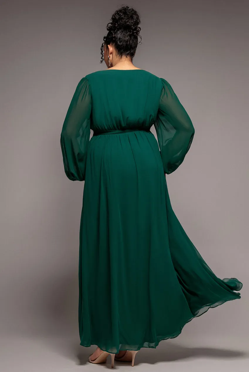 Wrap Back With Front Slit Chiffon Maxi Dress - Emerald Green by Goddiva Plus sold by Goddiva product image thumbnail 2