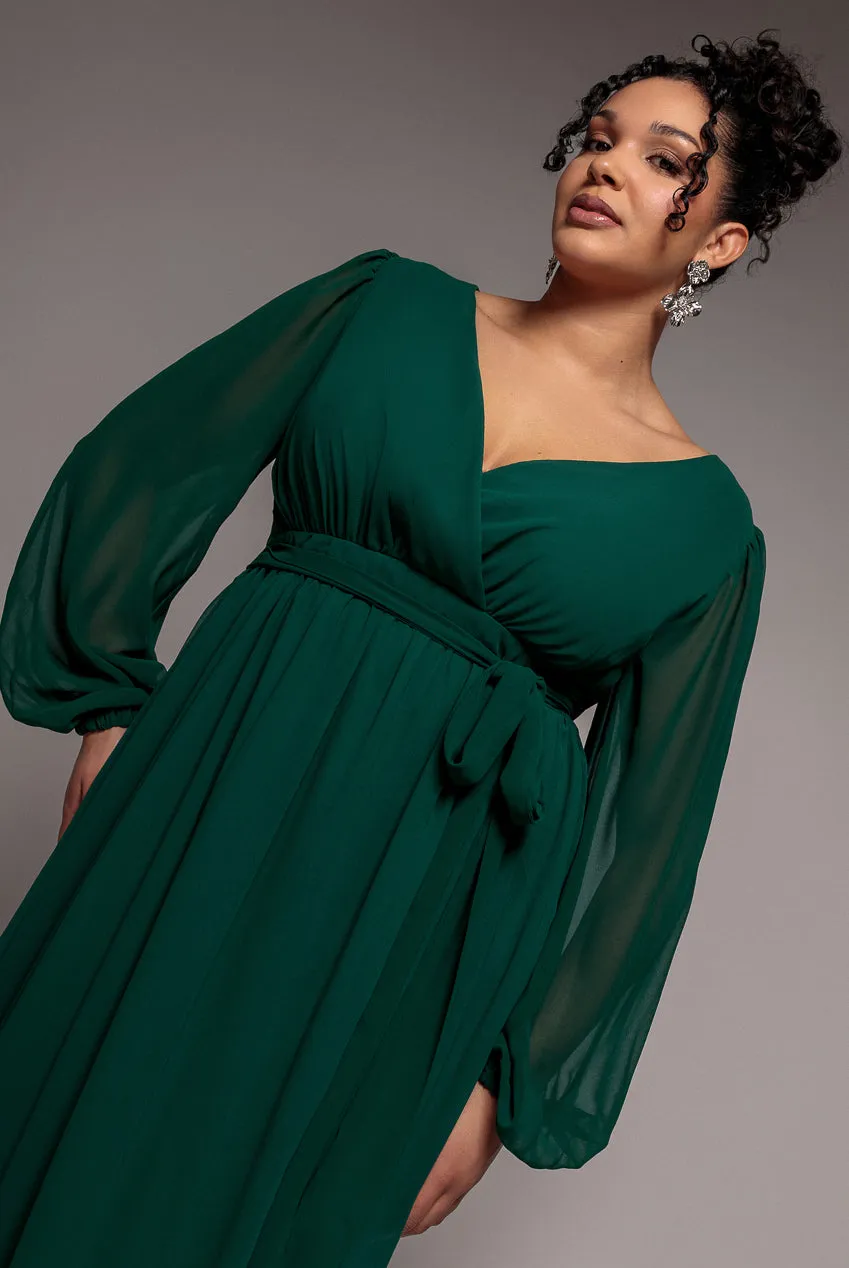 Wrap Back With Front Slit Chiffon Maxi Dress - Emerald Green by Goddiva Plus sold by Goddiva product image thumbnail 3