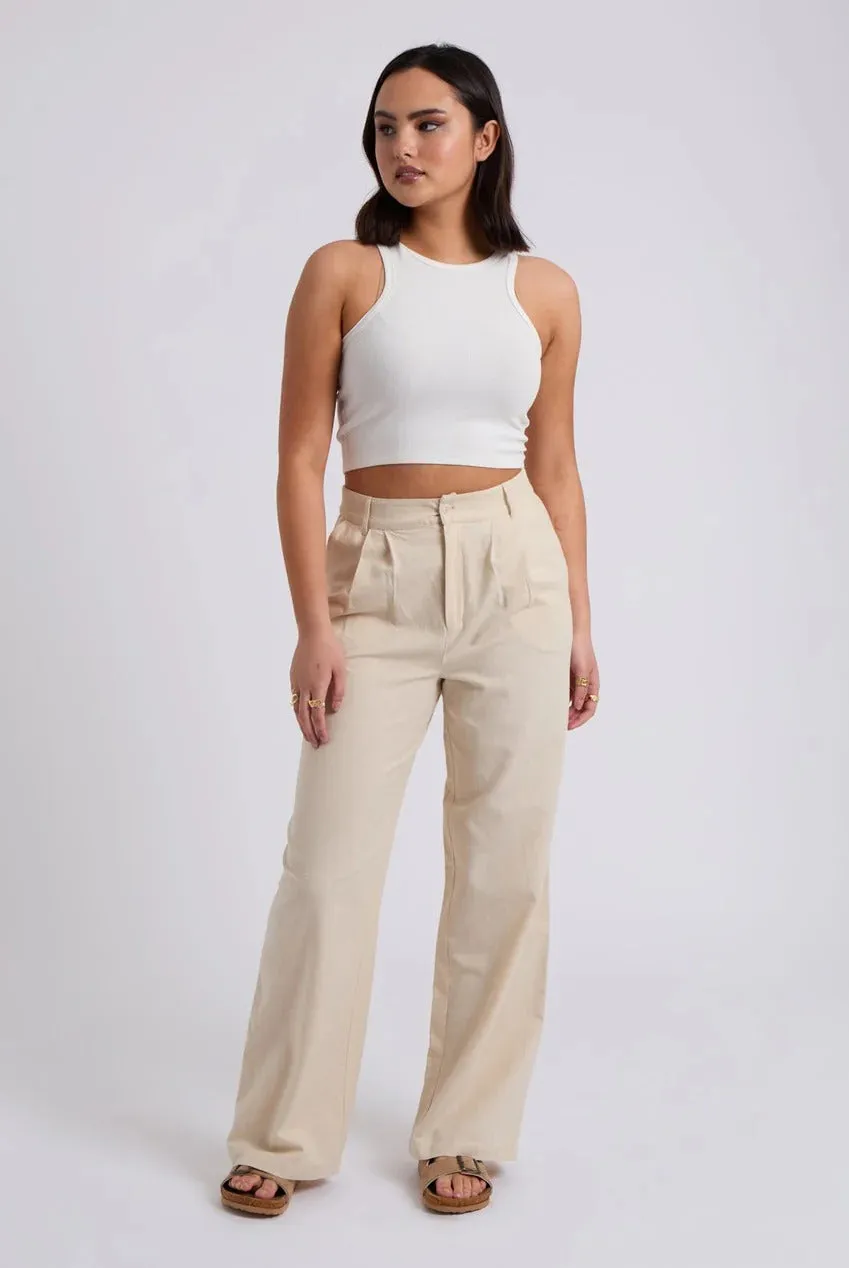 Beige Linen Blend Wide Leg Trouser by Urban Bliss sold by Goddiva