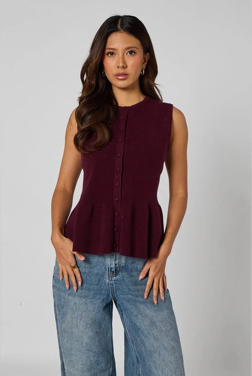 Plum Peplum Button Front Vest by Urban Bliss sold by Goddiva product image thumbnail 2