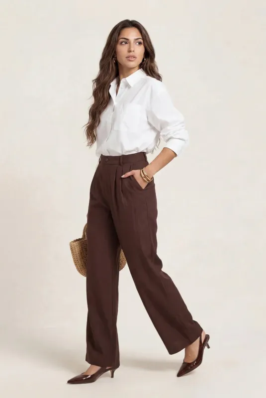 Linen Blend Wide Leg Trouser by Urban Bliss made by Goddiva