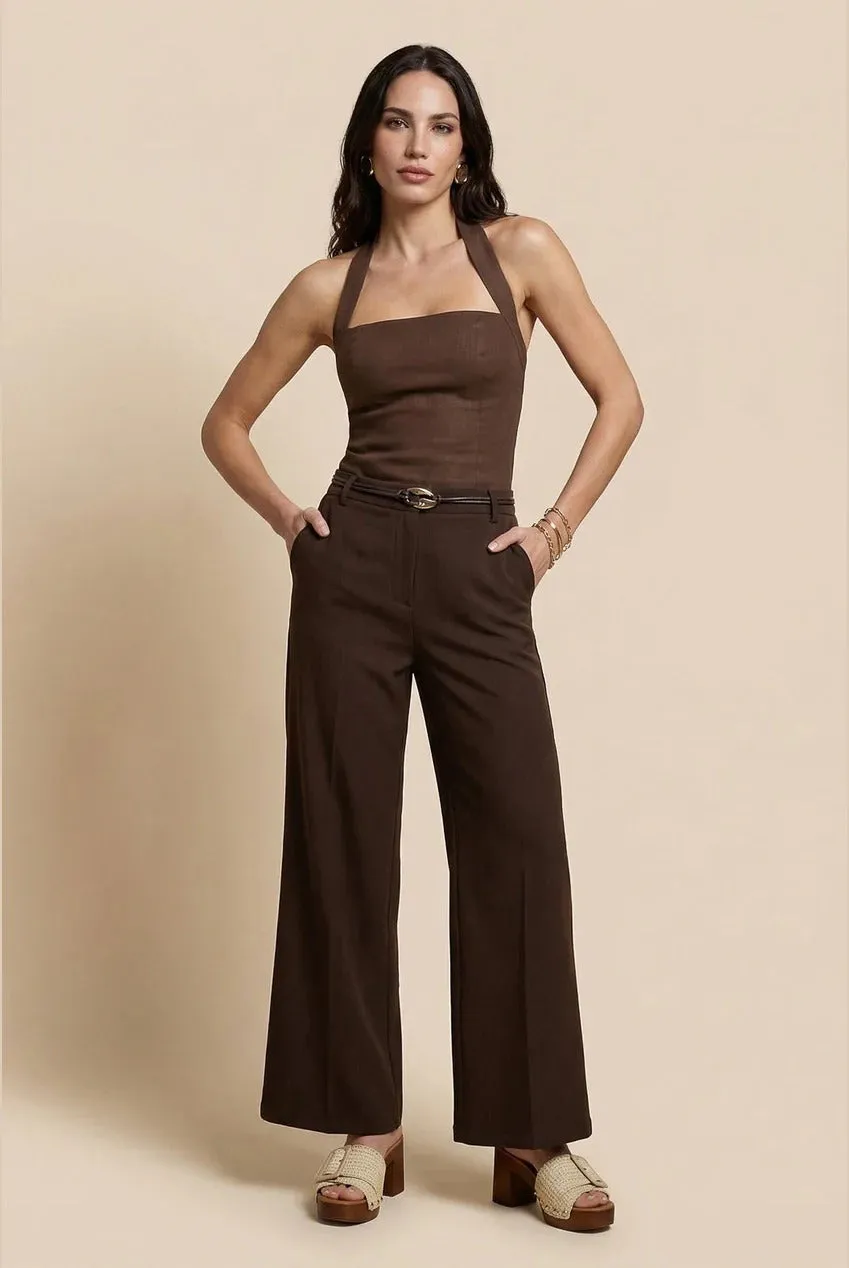 Belted Wide Leg Trouser Chocolate by Urban Bliss sold by Goddiva product image thumbnail 3