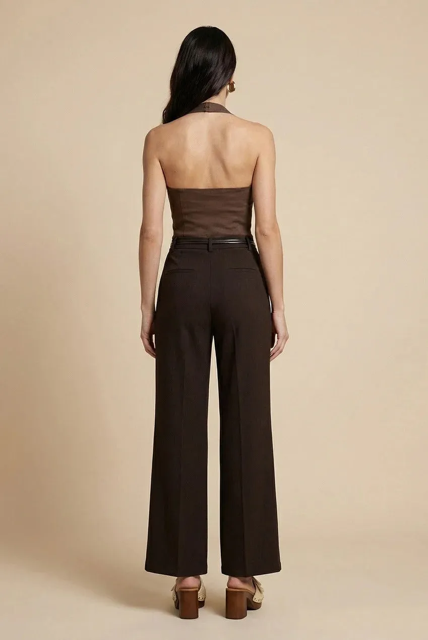 Belted Wide Leg Trouser Chocolate by Urban Bliss sold by Goddiva product image thumbnail 4