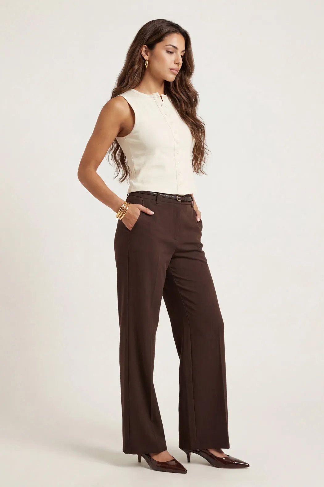 Belted Wide Leg Trouser Chocolate by Urban Bliss sold by Goddiva product image thumbnail 5