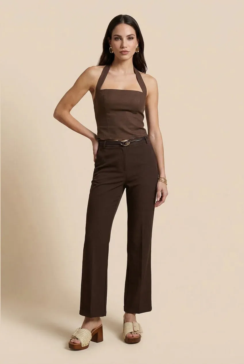 Belted Wide Leg Trouser Chocolate by Urban Bliss sold by Goddiva product image thumbnail 2