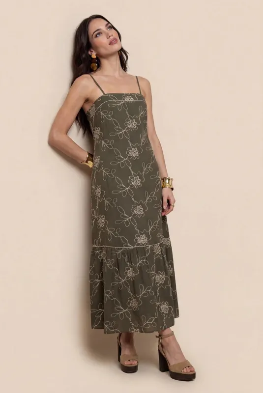 Embroidered Maxi Dress Khaki by Urban Bliss made by Goddiva