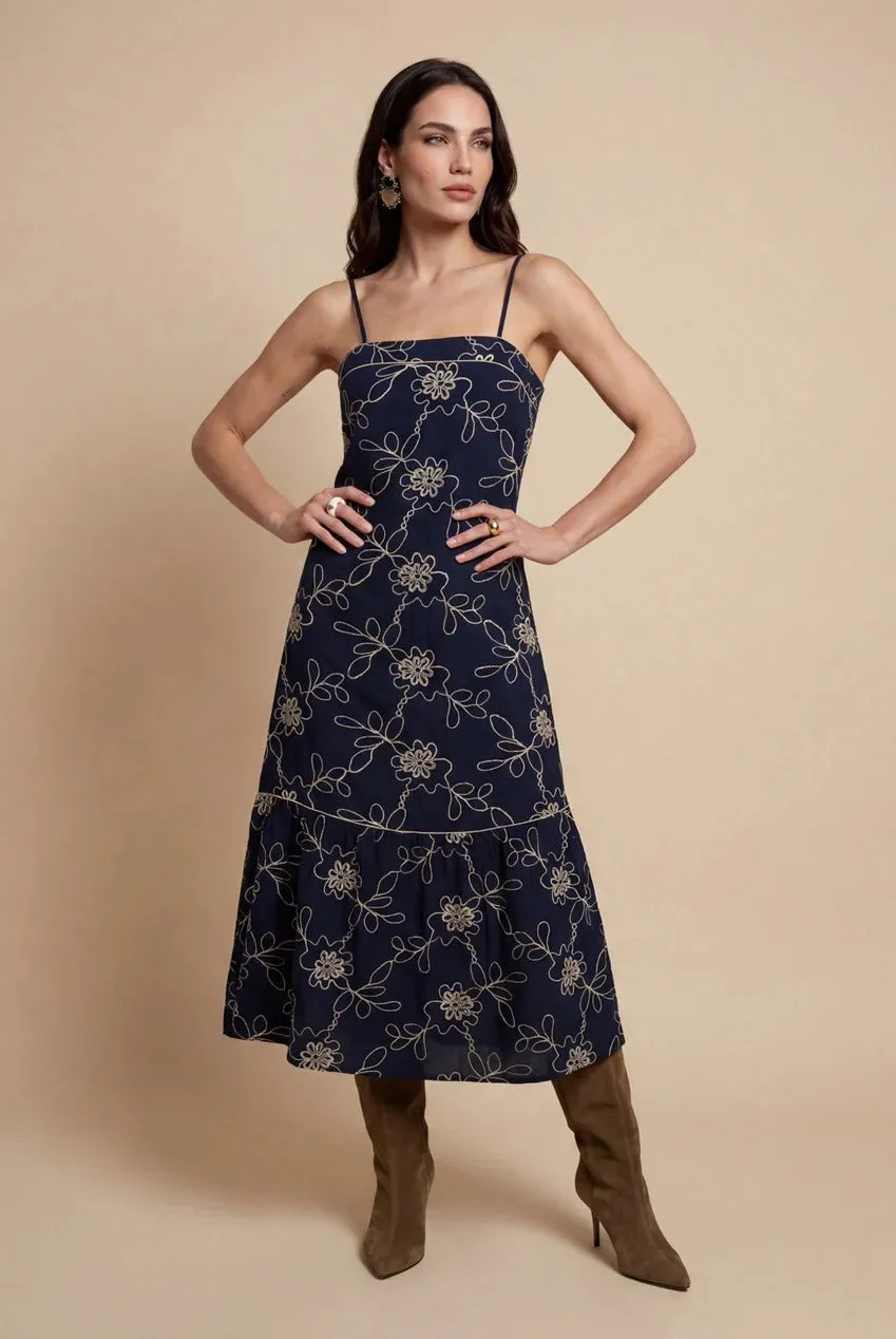 Embroidered Maxi Dress Navy by Urban Bliss sold by Goddiva