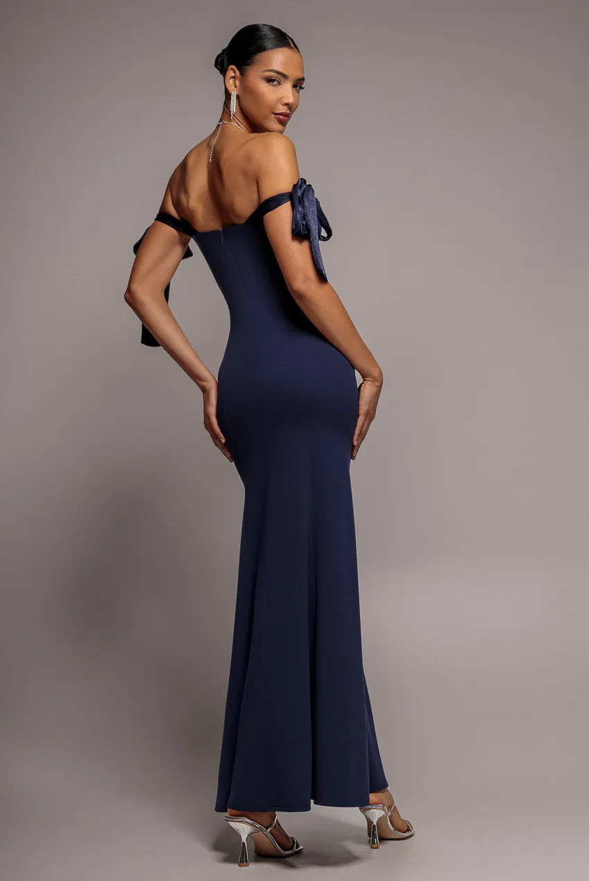 Multiway Bow Velvet Satin Sweetheart Maxi Dress - Navy Blue by Goddiva sold by Goddiva product image thumbnail 5