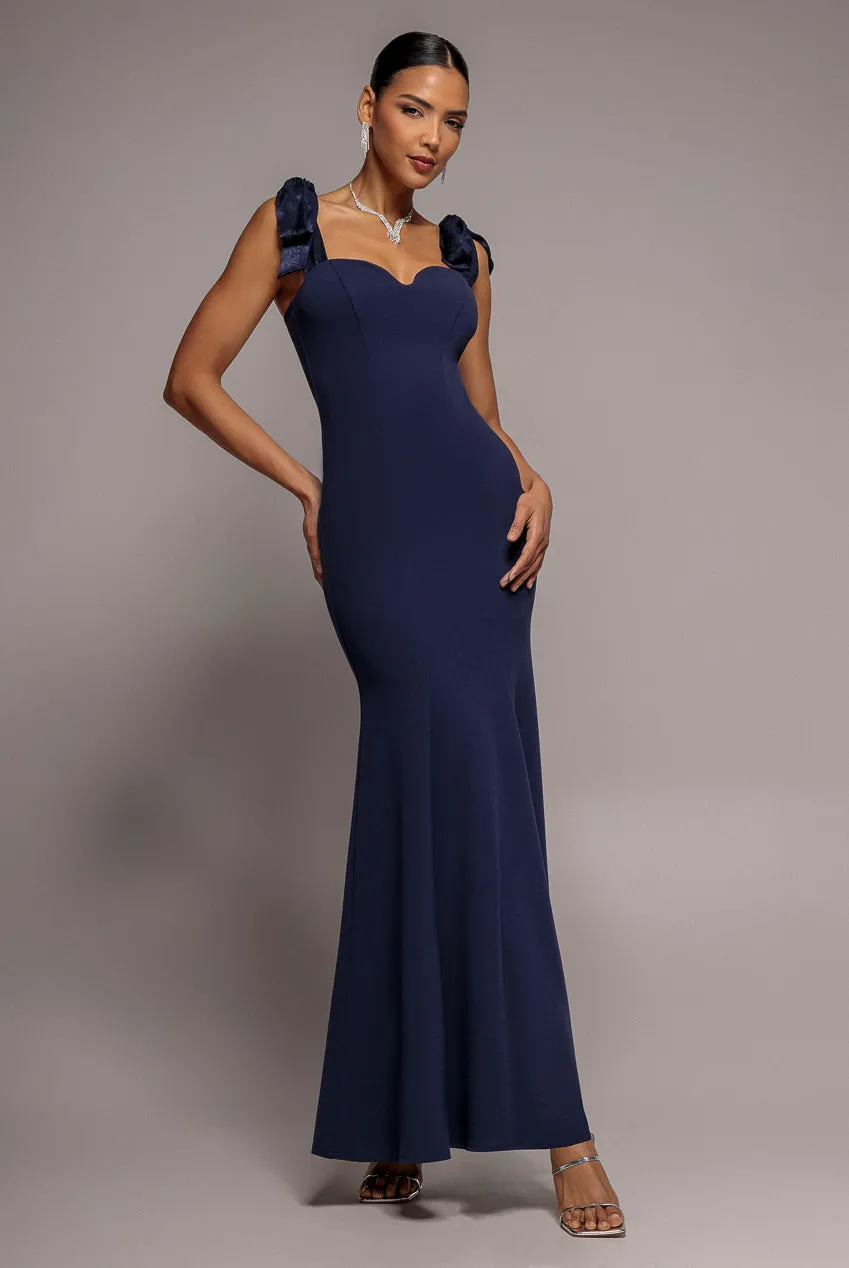 Multiway Bow Velvet Satin Sweetheart Maxi Dress - Navy Blue by Goddiva sold by Goddiva product image thumbnail 2