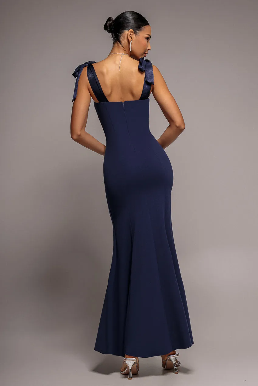 Multiway Bow Velvet Satin Sweetheart Maxi Dress - Navy Blue by Goddiva sold by Goddiva product image thumbnail 3