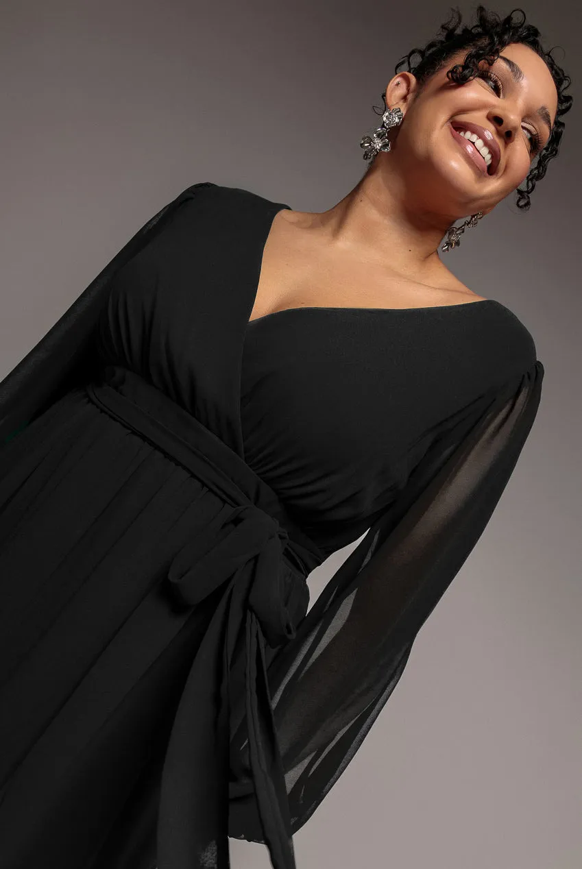 Wrap Back With Front Slit Chiffon Maxi Dress - Black by Goddiva Plus sold by Goddiva product image thumbnail 3