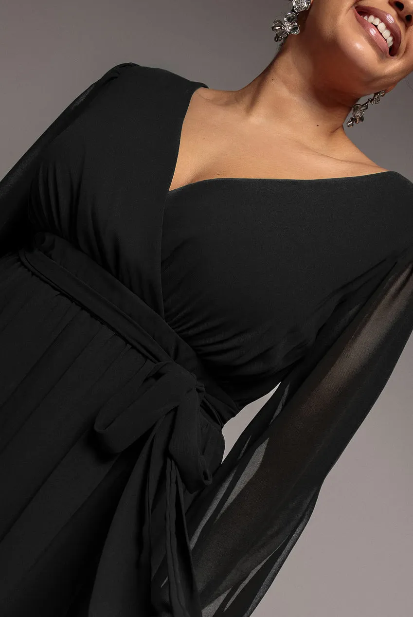Wrap Back With Front Slit Chiffon Maxi Dress - Black by Goddiva Plus sold by Goddiva product image thumbnail 4