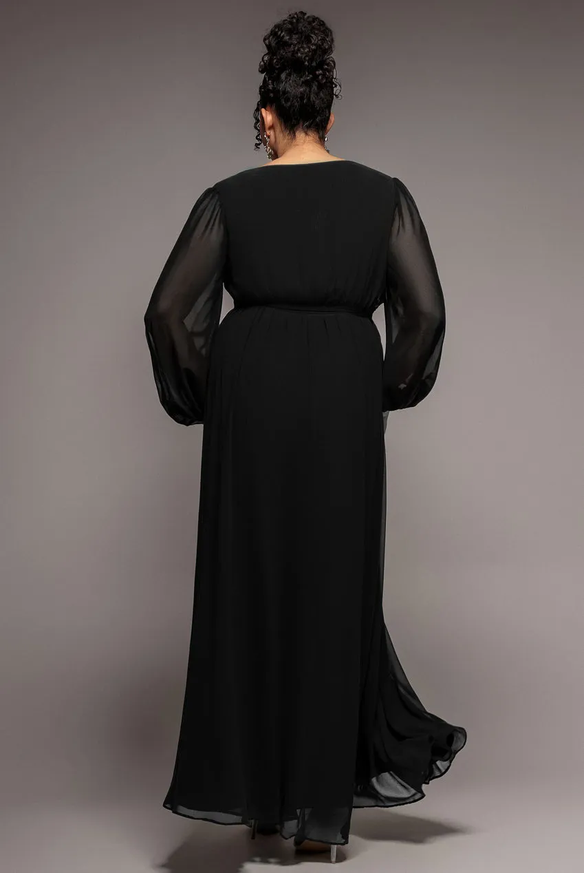 Wrap Back With Front Slit Chiffon Maxi Dress - Black by Goddiva Plus sold by Goddiva product image thumbnail 2