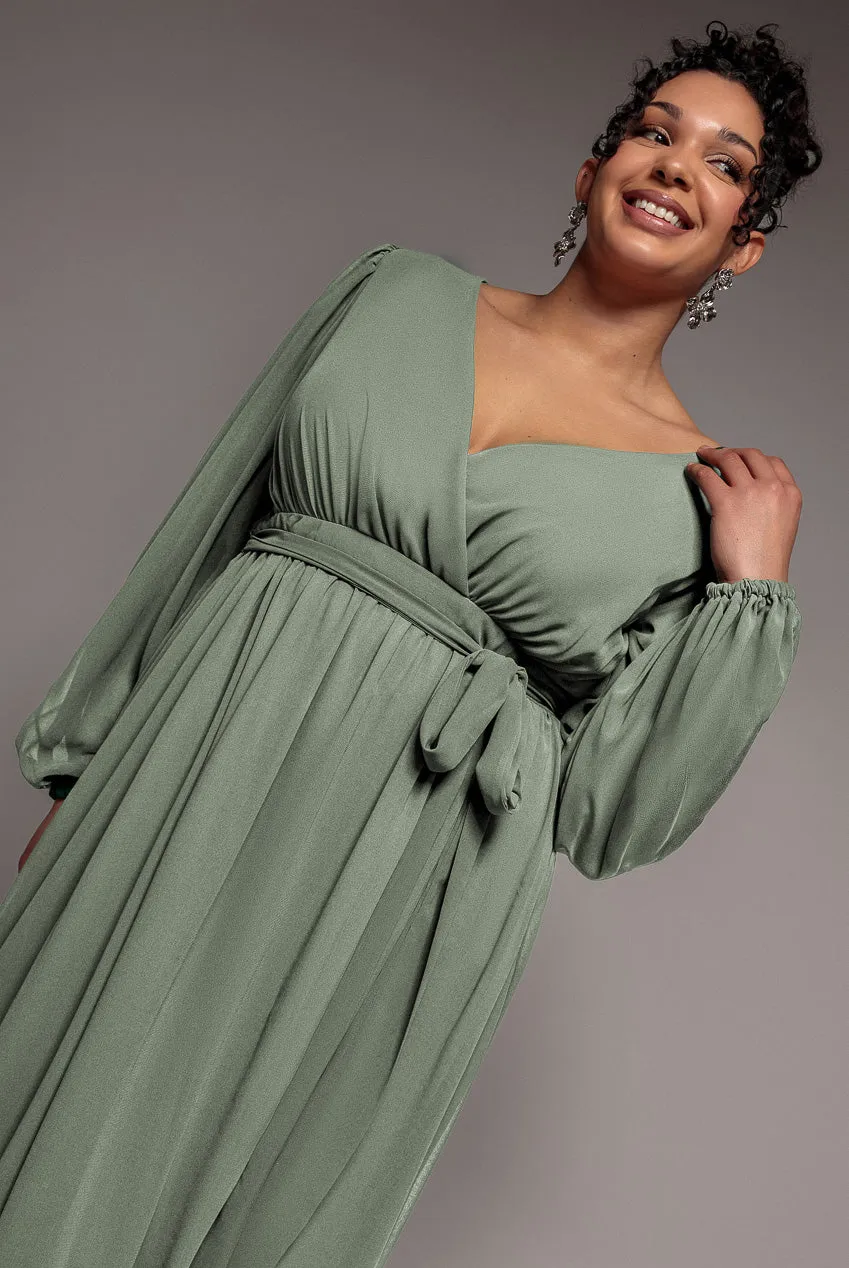 Wrap Back With Front Slit Chiffon Maxi Dress - Sage Green by Goddiva Plus sold by Goddiva product image thumbnail 3