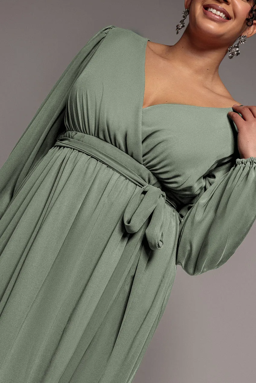 Wrap Back With Front Slit Chiffon Maxi Dress - Sage Green by Goddiva Plus sold by Goddiva product image thumbnail 4