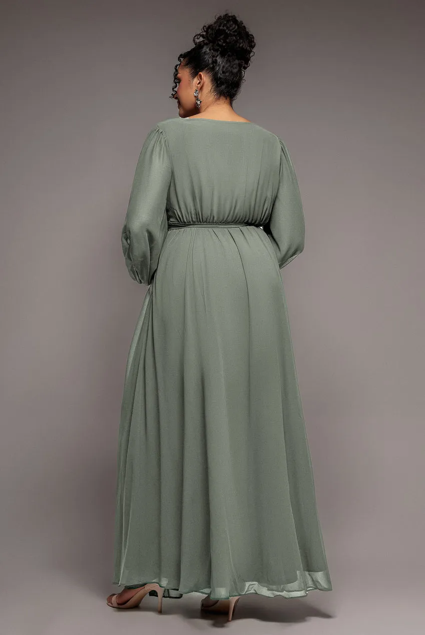 Wrap Back With Front Slit Chiffon Maxi Dress - Sage Green by Goddiva Plus sold by Goddiva product image thumbnail 2