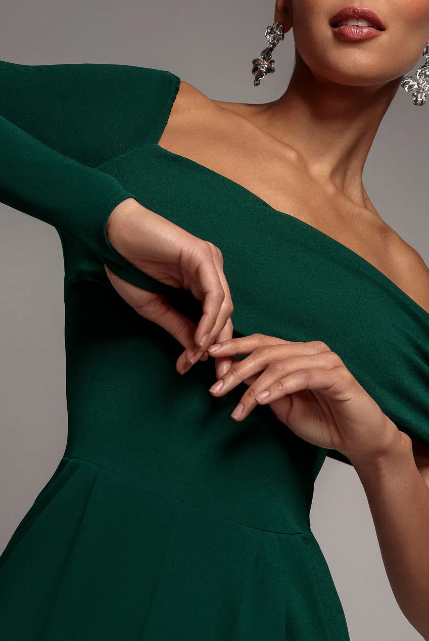 One Shoulder Scuba Jumpsuit - Emerald Green by Goddiva sold by Goddiva product image thumbnail 5