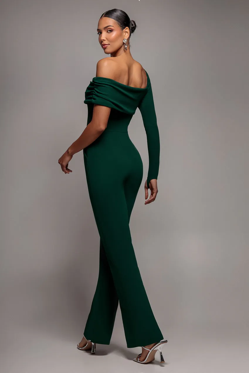 One Shoulder Scuba Jumpsuit - Emerald Green by Goddiva sold by Goddiva product image thumbnail 2