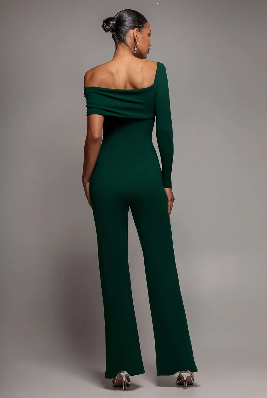 One Shoulder Scuba Jumpsuit - Emerald Green by Goddiva sold by Goddiva product image thumbnail 3