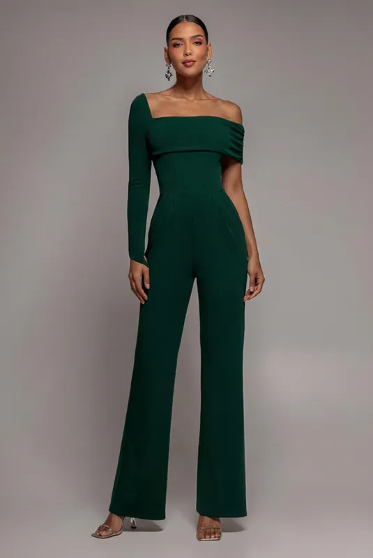 One Shoulder Scuba Jumpsuit - Emerald Green by Goddiva made by Goddiva