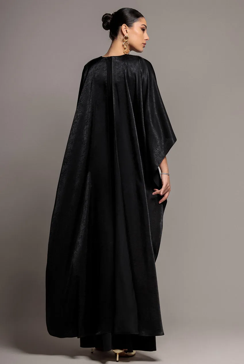 Goddiva Scoop Neck Velvet Satin Cape Sleeve Maxi Dress - Black by Goddiva sold by Goddiva product image thumbnail 3