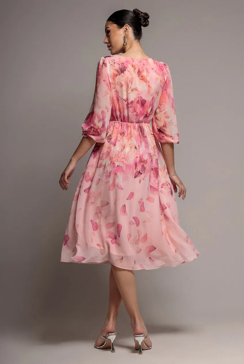 Floral Print Wrap A Line Midi Dress - Blush Pink by Goddiva sold by Goddiva product image thumbnail 2