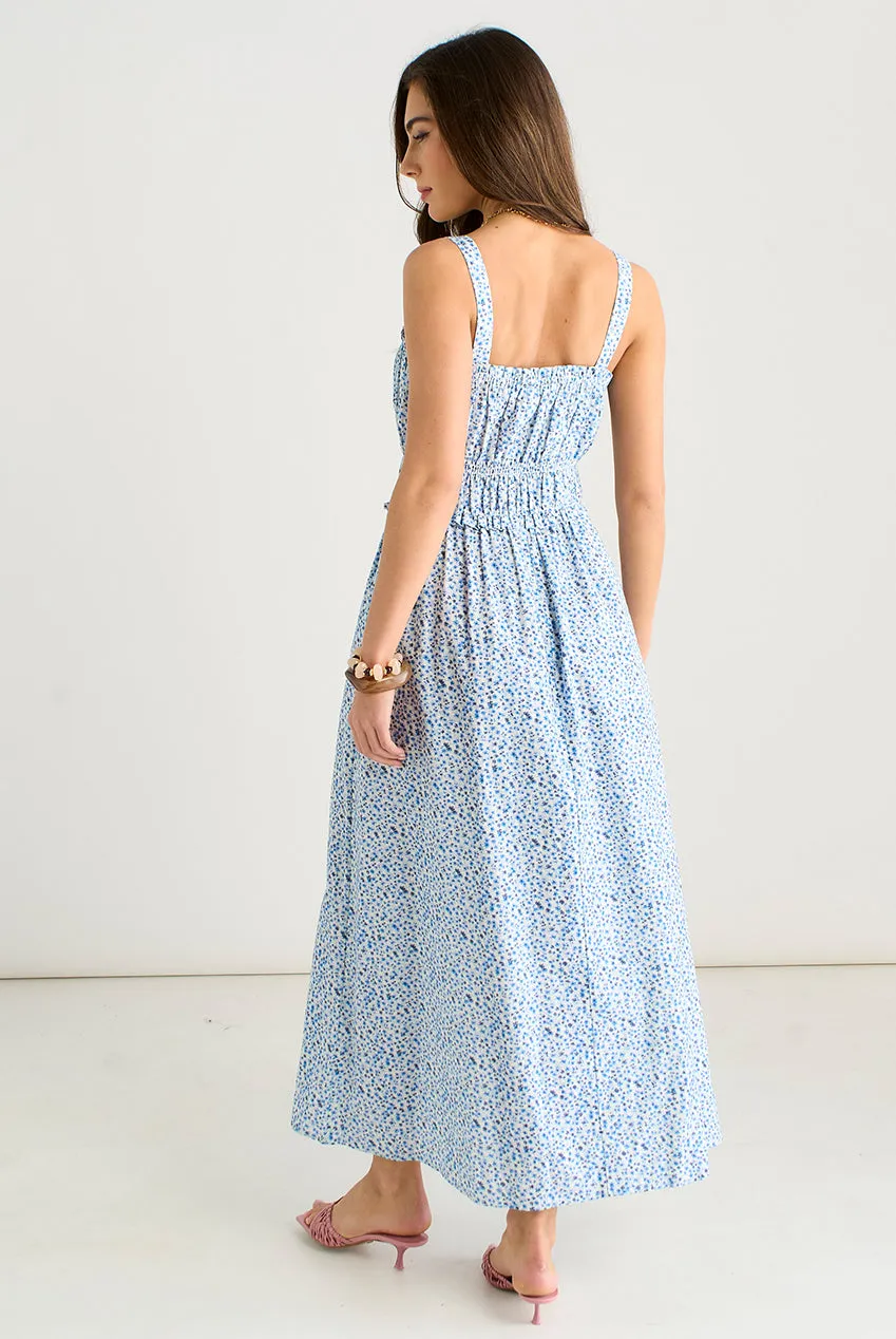 Blue Ditsy Floral Shirred Bodice Midi Dress by Gini London sold by Goddiva product image thumbnail 2