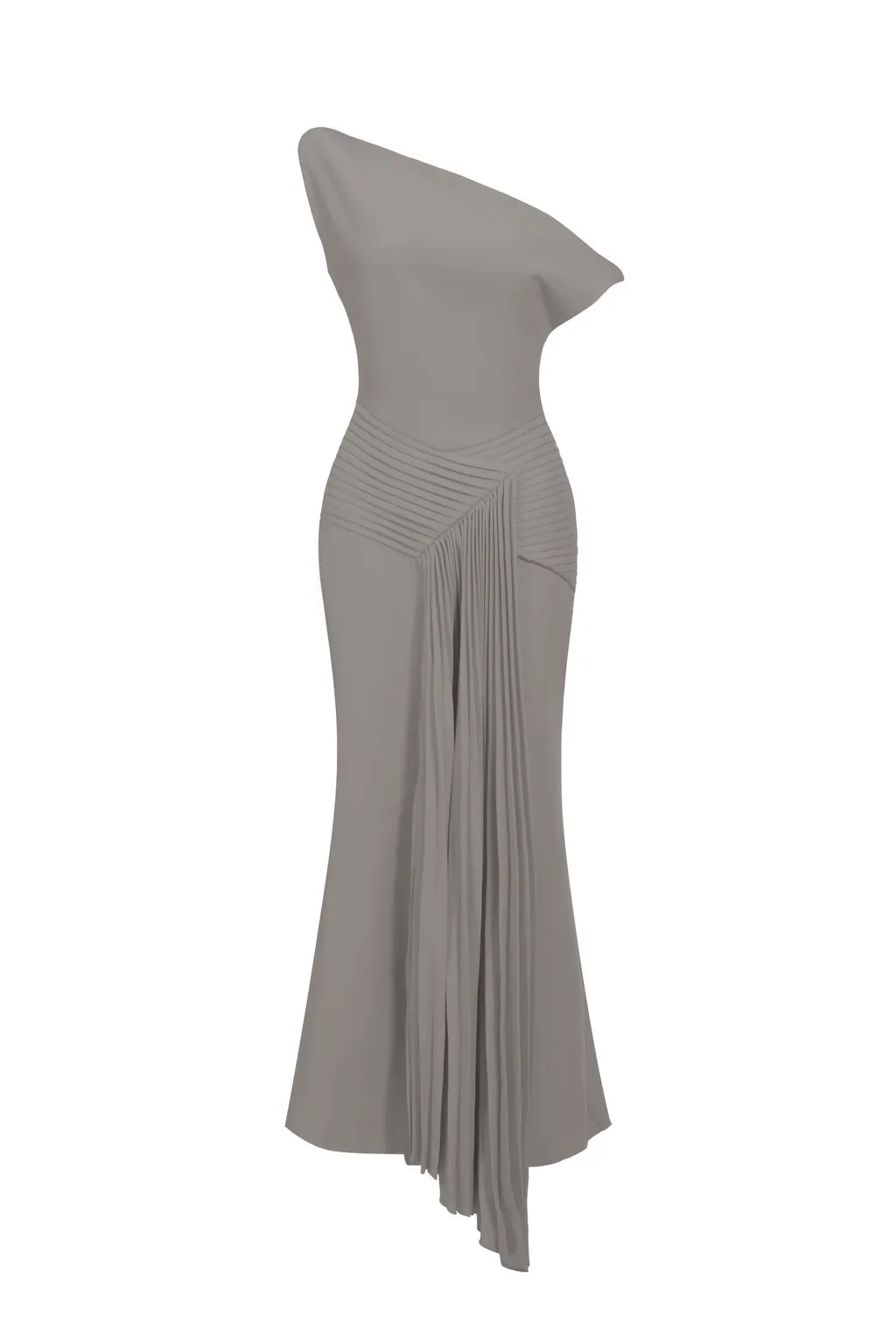 Paulina Oblique Shoulder Sleeveless Folds Gray Midi Dress by Bella Barnett sold by Goddiva product image thumbnail 4