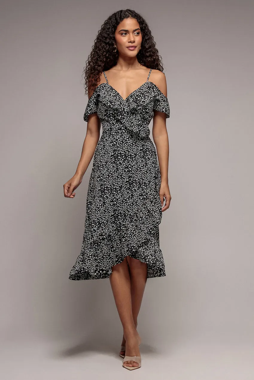 Spaghetti Strap Polka Dot Wrap Midi Dress - Black White by Goddiva sold by Goddiva product image thumbnail 2