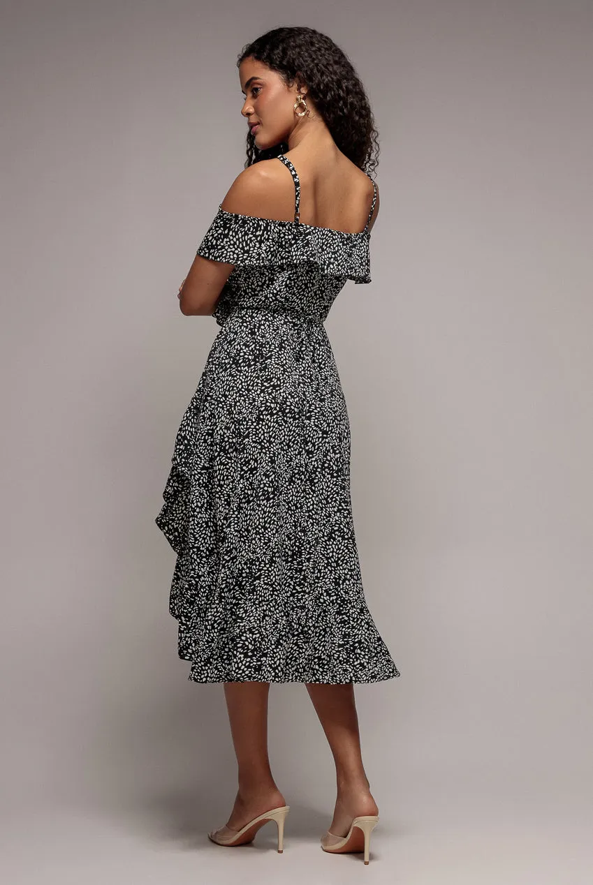 Spaghetti Strap Polka Dot Wrap Midi Dress - Black White by Goddiva sold by Goddiva product image thumbnail 3