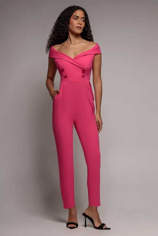Bardot Wrap Sweetheart Neck Jumpsuit - Cerise by Goddiva made by Goddiva