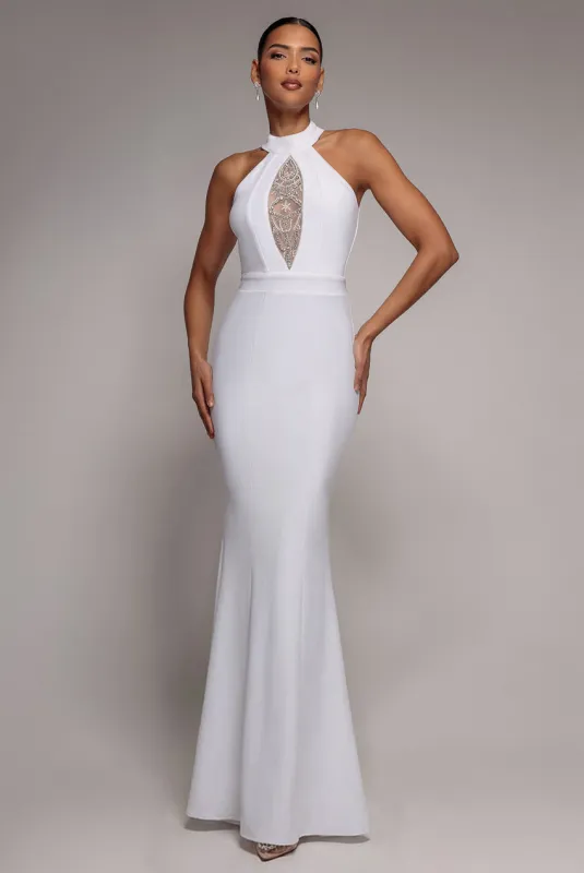 Embellished High Neck Back Cut Out Maxi Dress - White by Goddiva made by Goddiva