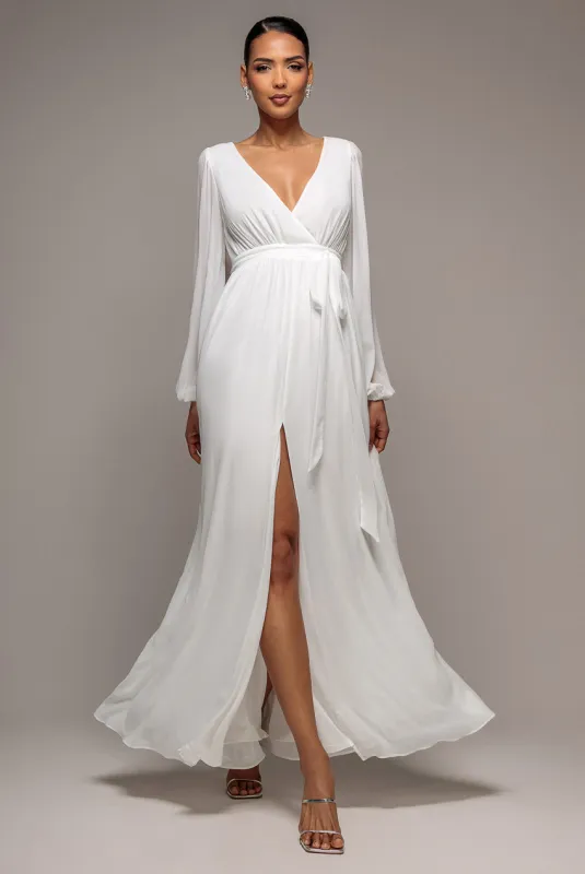 Wrap Back Maxi With Front Slit Chi On Maxi - White by Goddiva made by Goddiva