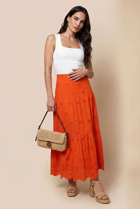 Broderie Maxi Skirt Orange by Urban Bliss made by Goddiva