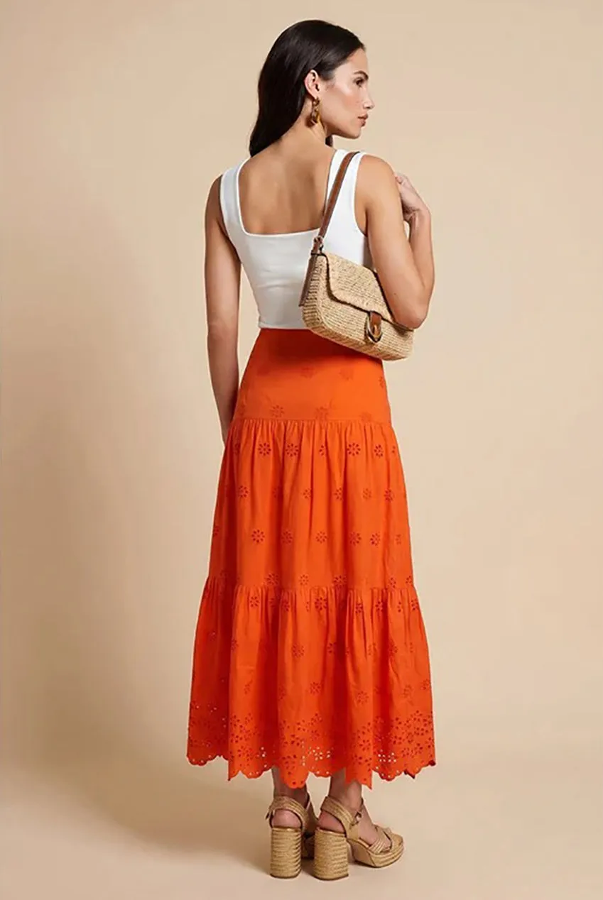 Broderie Maxi Skirt Orange by Urban Bliss sold by Goddiva product image thumbnail 3