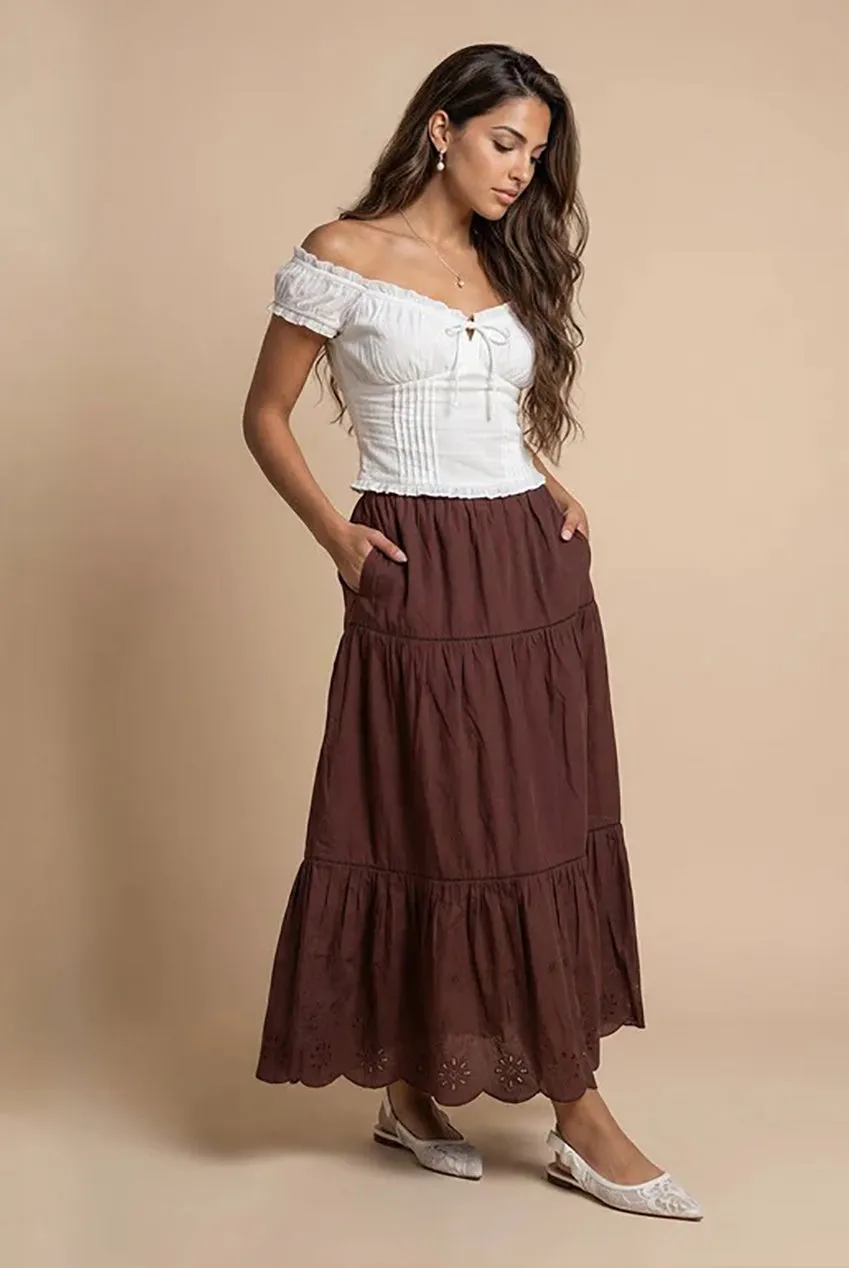 Chocolate Broderie Trim Maxi Skirt by Urban Bliss sold by Goddiva product image thumbnail 3