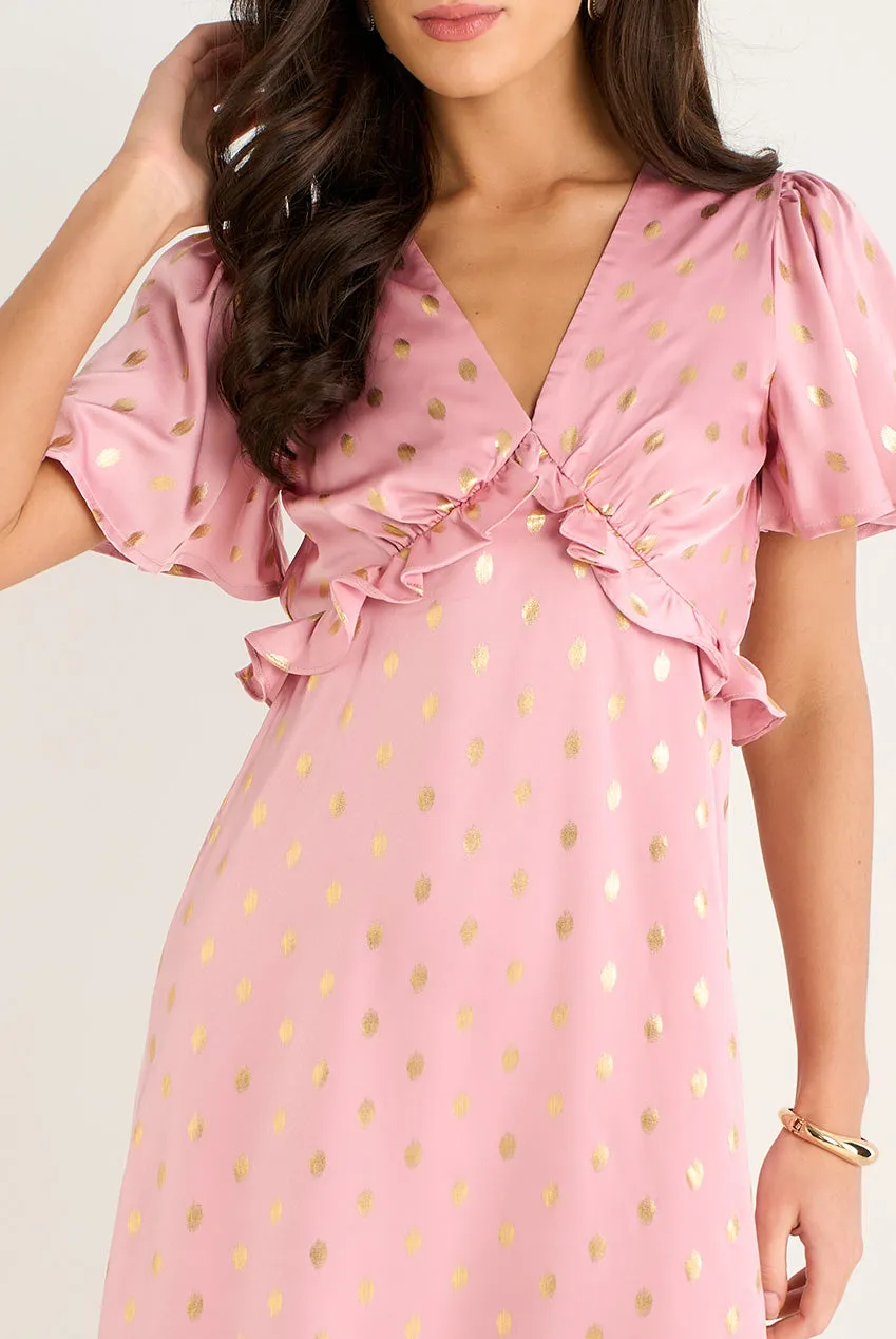 Blush Metallic Foil V Neck Midi Dress by Gini London sold by Goddiva product image thumbnail 4