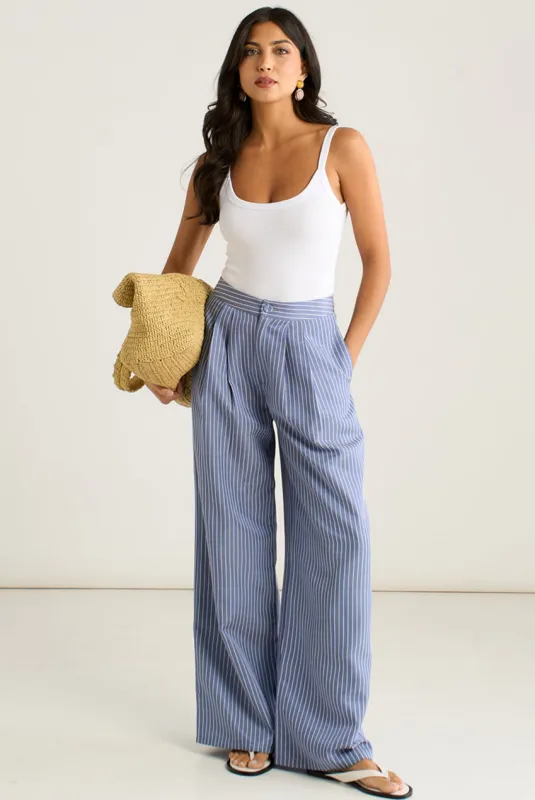 Blue Wide Leg Pleat Front Formal Trousers by Gini London made by Goddiva