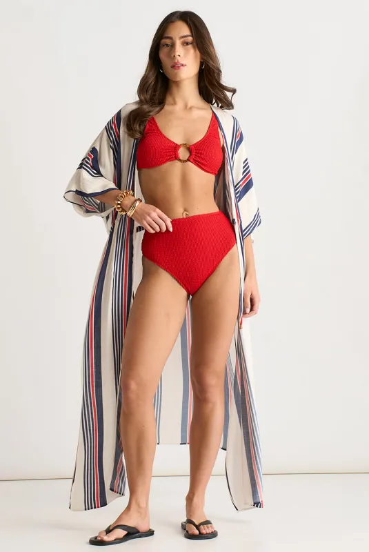 Multi Stripe Tie Detail Kimono Beachwear by Gini London made by Goddiva