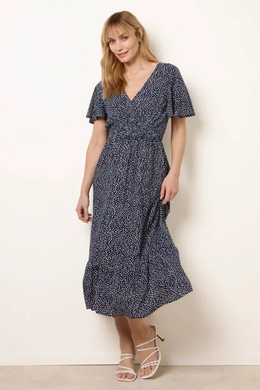 Angel Sleeve Shirred Waist Tier Hem Midi Dress by Blue Vanilla made by Blue Vanilla
