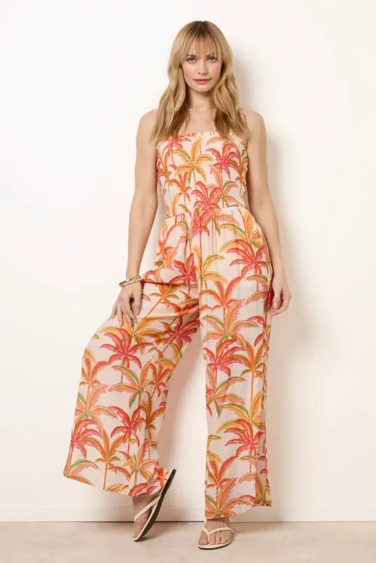 Side Split Flare Leg Tropical Jumpsuit by Blue Vanilla made by Blue Vanilla